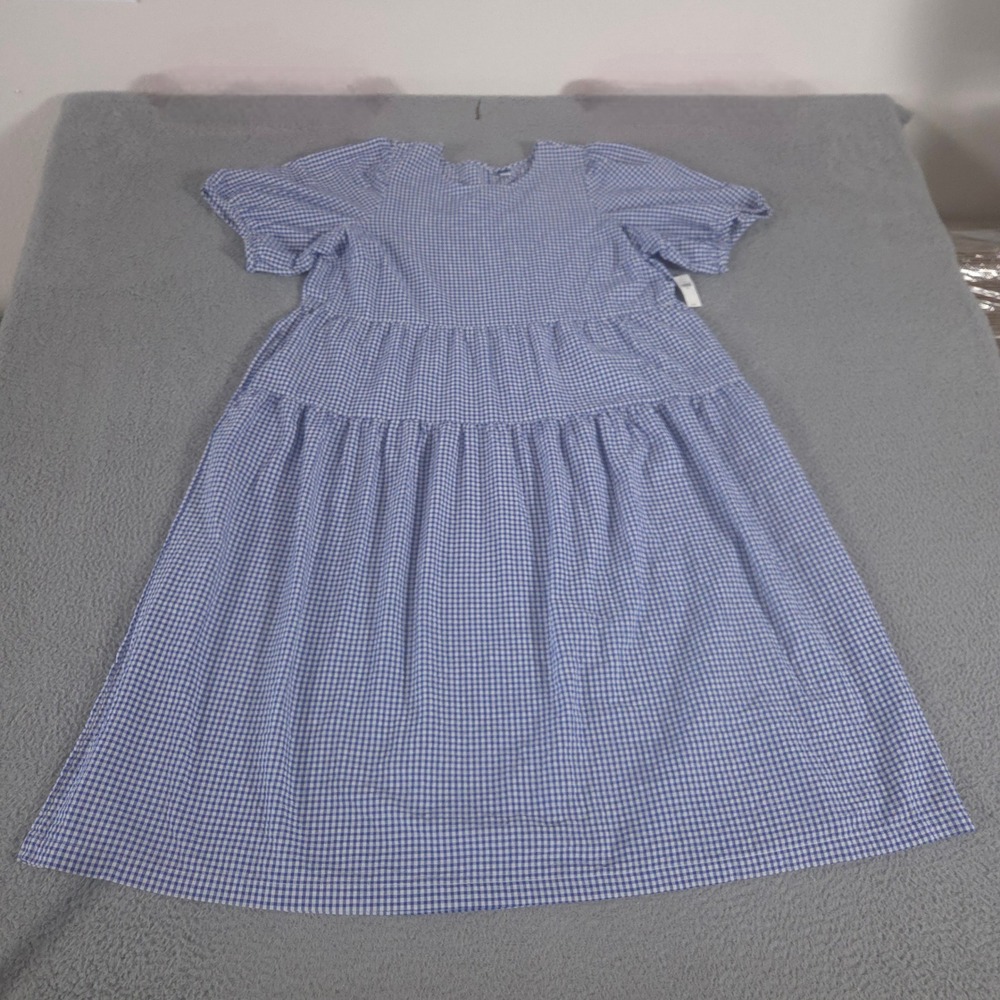Old Navy Dress Womens XXL Blue Tiered Puff-Sleeve All-Day Midi Swing NEW $45